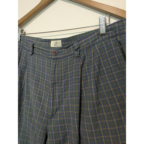 Vintage GAP Mens Pleated Cotton Shorts 36 Blue Green Plaid Preppy 80s Golf - Picture 2 of 4